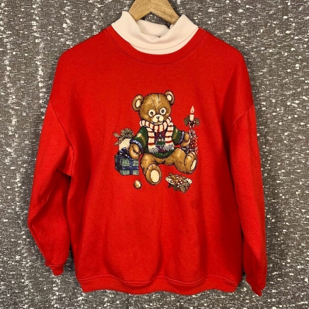 Vintage Basic Editions Teddy Bear Graphic Print Turtleneck Women's XL